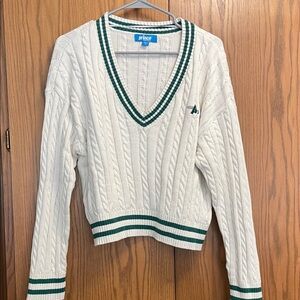 Prince V-Neck Sweater in White and Green